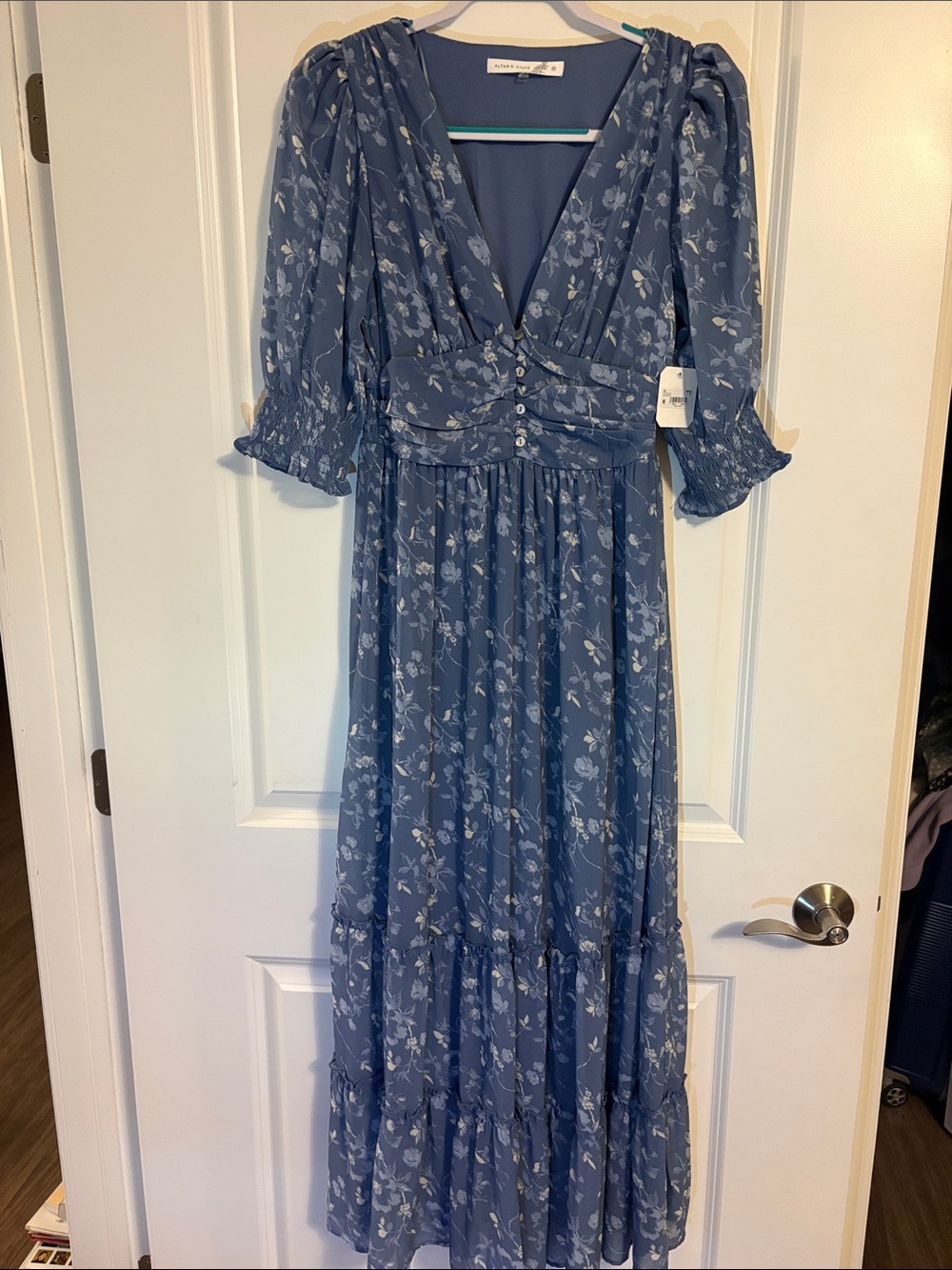 Altar’d State | Dusty Blue | Floral V-Neck Maxi Dress | Wedding Guest Dress